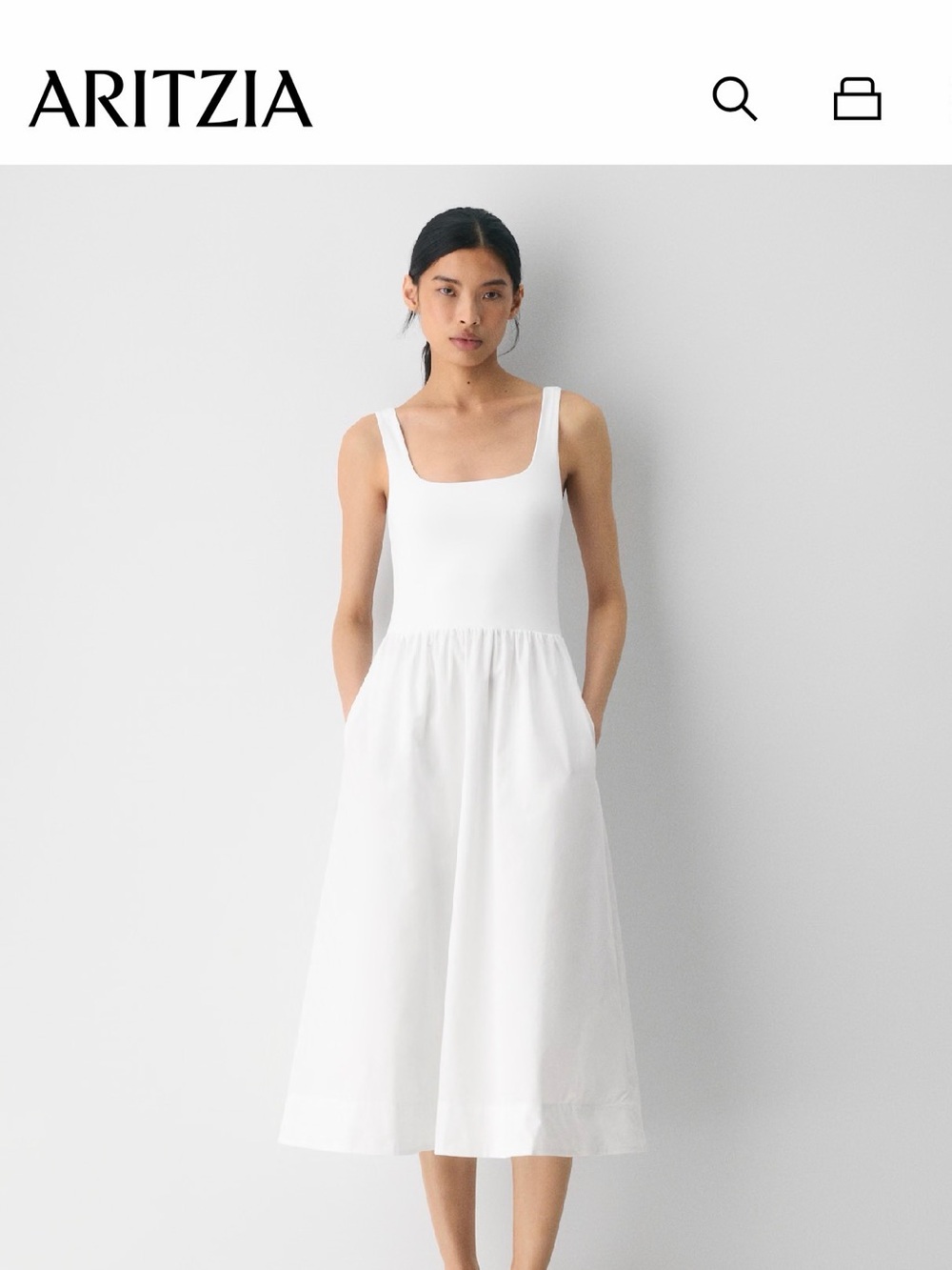 Aritzia Babaton Revive Poplin Midi Dress White & Blue Size S